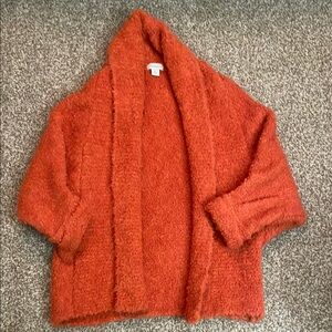Sundance Orange Cardigan Sweater with Bouclé Texture